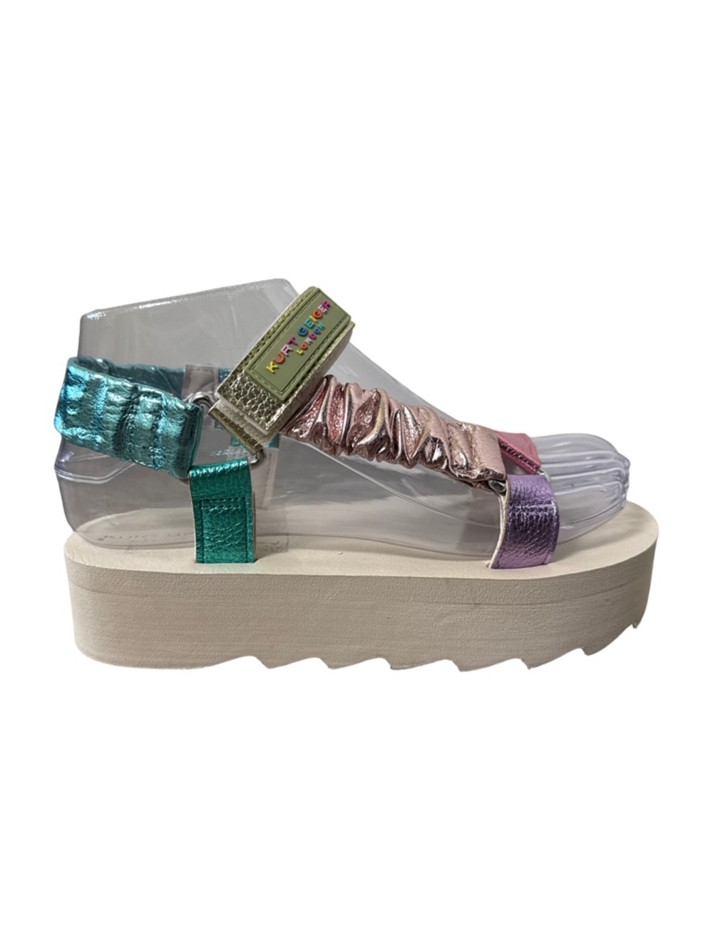 Kurt Geiger London Mini Orion Sandals Size 2 Rainbow Metallic Platform - Picture 10 of 11